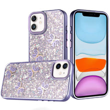 For iPhone 11 6.1 in. Case Full Glitter Flakes Cute Butterflies + Tempered Glass