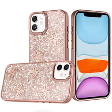 For iPhone 11 6.1 in. Case Full Glitter Flakes Cute Butterflies + Tempered Glass