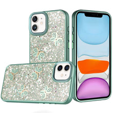 For iPhone 11 6.1 in. Case Full Glitter Flakes Cute Butterflies + Tempered Glass