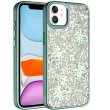 For iPhone 11 6.1 in. Case Full Glitter Flakes Cute Butterflies + Tempered Glass