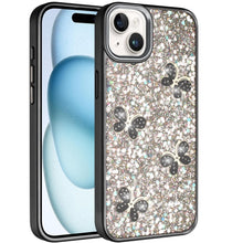 For iPhone 15 Case Full Glitter Flakes with Cute Butterflies + 2 Tempered Glass