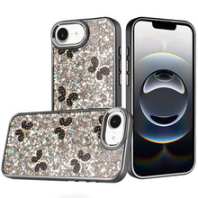 For iPhone 16e Case Full Glitter Flakes with Cute Butterflies + Tempered Glass