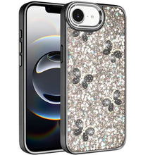 For iPhone 16e Case Full Glitter Flakes with Cute Butterflies + Tempered Glass