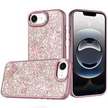 For iPhone 16e Case Full Glitter Flakes with Cute Butterflies + Tempered Glass