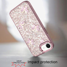 For iPhone 16e Case Full Glitter Flakes with Cute Butterflies + Tempered Glass