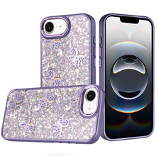 For iPhone 16e Case Full Glitter Flakes with Cute Butterflies + Tempered Glass