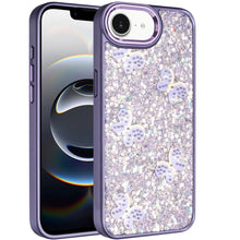 For iPhone 16e Case Full Glitter Flakes with Cute Butterflies + Tempered Glass