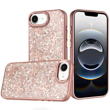 For iPhone 16e Case Full Glitter Flakes with Cute Butterflies + Tempered Glass