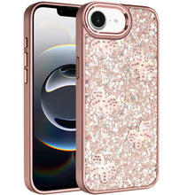 For iPhone 16e Case Full Glitter Flakes with Cute Butterflies + Tempered Glass