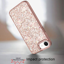 For iPhone 16e Case Full Glitter Flakes with Cute Butterflies + Tempered Glass