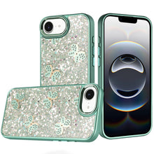 For iPhone 16e Case Full Glitter Flakes with Cute Butterflies + Tempered Glass