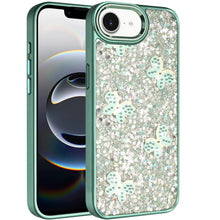 For iPhone 16e Case Full Glitter Flakes with Cute Butterflies + Tempered Glass