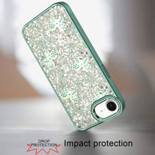 For iPhone 16e Case Full Glitter Flakes with Cute Butterflies + Tempered Glass