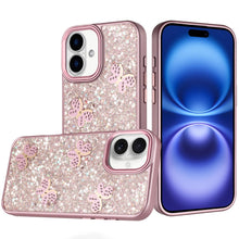 For iPhone 17 Case Full Glitter Flakes with Cute Butterflies + Tempered Glass