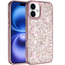 For iPhone 17 Case Full Glitter Flakes with Cute Butterflies + Tempered Glass