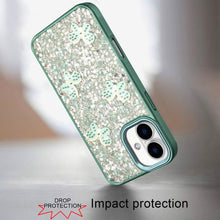 For iPhone 17 Case Full Glitter Flakes with Cute Butterflies + Tempered Glass