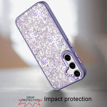 For Samsung S25 FE Case Full Glitter Flakes w/ Cute Butterflies + Tempered Glass
