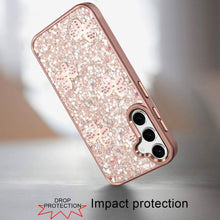 For Samsung S25 FE Case Full Glitter Flakes w/ Cute Butterflies + Tempered Glass