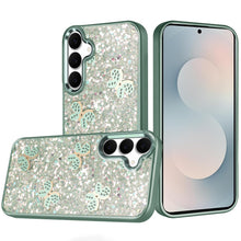For Samsung S25 FE Case Full Glitter Flakes w/ Cute Butterflies + Tempered Glass