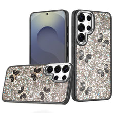 For Samsung S25 Ultra Case Glitter Flakes with Cute Butterflies + Tempered Glass