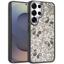 For Samsung S25 Ultra Case Glitter Flakes with Cute Butterflies + Tempered Glass