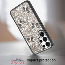 For Samsung S25 Ultra Case Glitter Flakes with Cute Butterflies + Tempered Glass