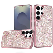 For Samsung S25 Ultra Case Glitter Flakes with Cute Butterflies + Tempered Glass
