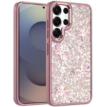 For Samsung S25 Ultra Case Glitter Flakes with Cute Butterflies + Tempered Glass