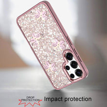 For Samsung S25 Ultra Case Glitter Flakes with Cute Butterflies + Tempered Glass