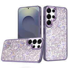 For Samsung S25 Ultra Case Glitter Flakes with Cute Butterflies + Tempered Glass