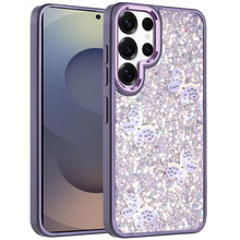 For Samsung S25 Ultra Case Glitter Flakes with Cute Butterflies + Tempered Glass