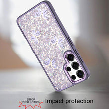 For Samsung S25 Ultra Case Glitter Flakes with Cute Butterflies + Tempered Glass