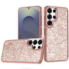 For Samsung S25 Ultra Case Glitter Flakes with Cute Butterflies + Tempered Glass