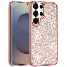 For Samsung S25 Ultra Case Glitter Flakes with Cute Butterflies + Tempered Glass