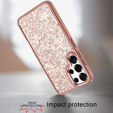 For Samsung S25 Ultra Case Glitter Flakes with Cute Butterflies + Tempered Glass