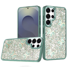 For Samsung S25 Ultra Case Glitter Flakes with Cute Butterflies + Tempered Glass