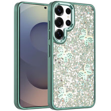 For Samsung S25 Ultra Case Glitter Flakes with Cute Butterflies + Tempered Glass