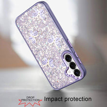For Samsung S26 6.3" Case Full Glitter Flakes Cute Butterflies + Tempered Glass