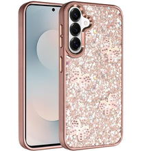 For Samsung S26 6.3" Case Full Glitter Flakes Cute Butterflies + Tempered Glass