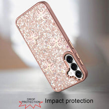 For Samsung S26 6.3" Case Full Glitter Flakes Cute Butterflies + Tempered Glass