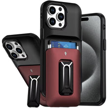 For iPhone 15 Pro Max Case Card Holder w/ Kickstand and Strap + 2 Tempered Glass