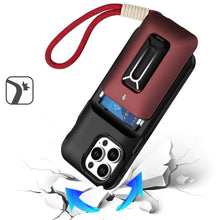 For iPhone 15 Pro Max Case Card Holder w/ Kickstand and Strap + 2 Tempered Glass