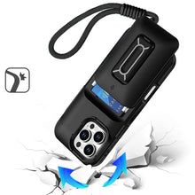 For iPhone 16 PRO MAX Case Card Holder with Kickstand and Strap + Tempered Glass