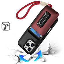 For iPhone 16 PRO MAX Case Card Holder with Kickstand and Strap + Tempered Glass