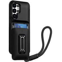 For Samsung S25 Ultra Case Card Holder with Kickstand and Strap + Tempered Glass