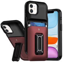 For iPhone 11 6.1 in. Case Card Holder with Kickstand and Strap + Tempered Glass