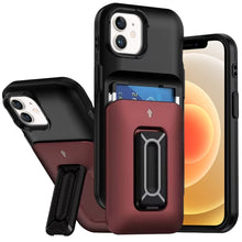 For iPhone 12, 12 Pro Case Card Holder with Kickstand and Strap + Tempered Glass