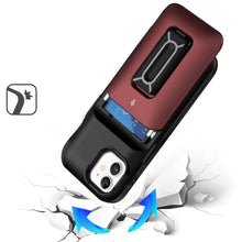 For iPhone 12, 12 Pro Case Card Holder with Kickstand and Strap + Tempered Glass