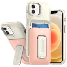 For iPhone 12, 12 Pro Case Card Holder with Kickstand and Strap + Tempered Glass