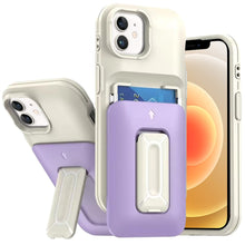 For iPhone 12, 12 Pro Case Card Holder with Kickstand and Strap + Tempered Glass